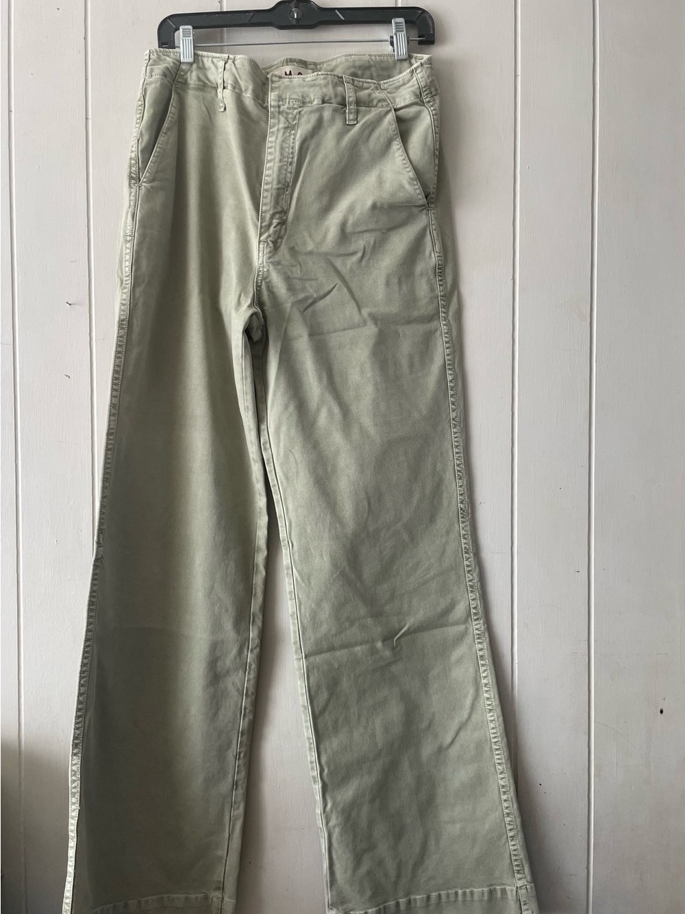 Amo Claudette Wide Leg Pants Size 38 Army Green Chino Stretch Trousers High Rise